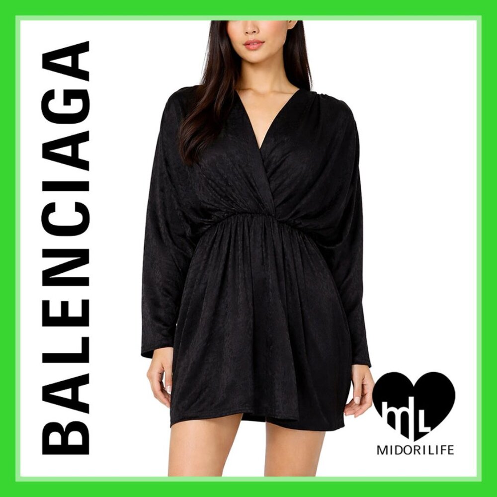 BALENCIAGA Jacquard Floral Print Wrap Babydoll Dress